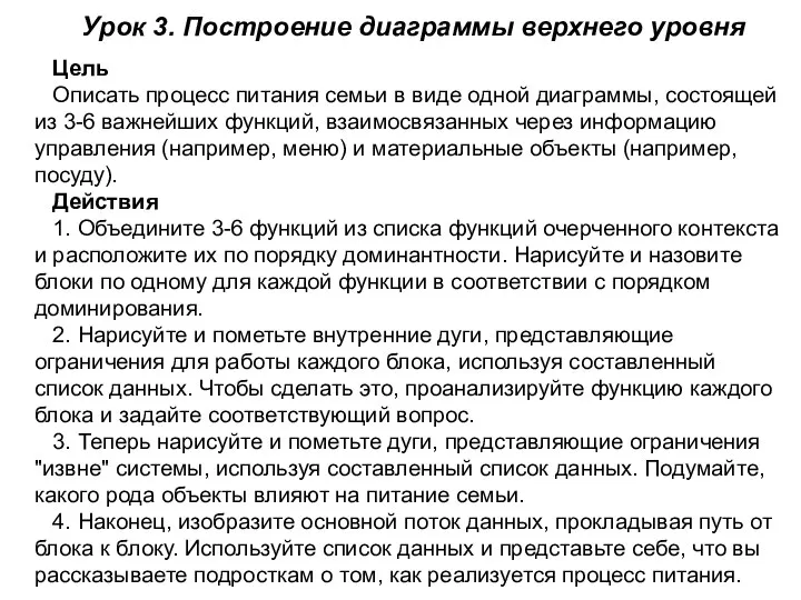 Урок 3. Построение диаграммы верхнего уровня Цель Описать процесс питания семьи в