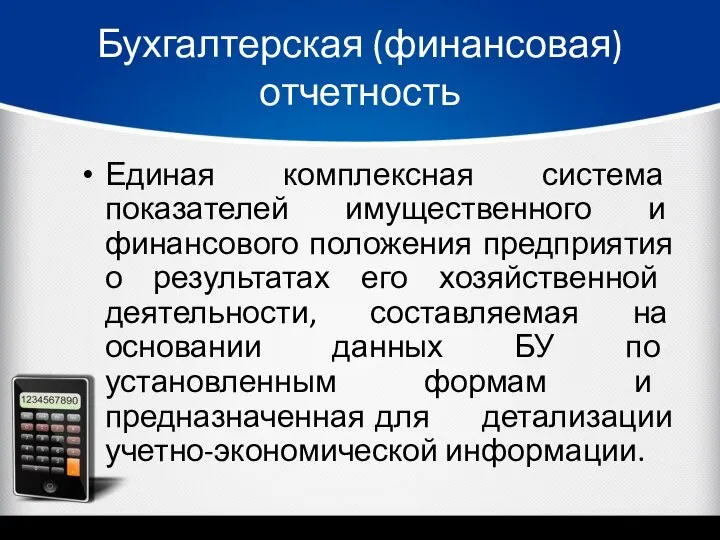 Бухгалтерская (финансовая) отчетность Единая комплексная система показателей имущественного и финансового положения предприятия