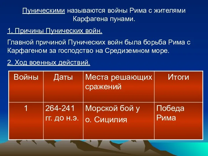 Пуническими называются войны Рима с жителями Карфагена пунами. 1. Причины Пунических войн.