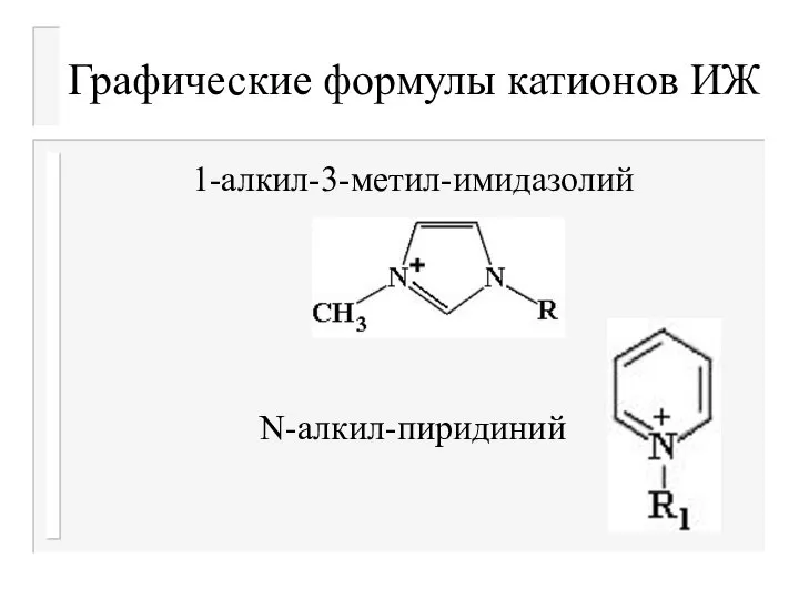 Графические формулы катионов ИЖ 1-алкил-3-метил-имидазолий N-алкил-пиридиний