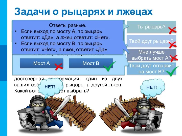 Задачи о рыцарях и лжецах Вы попали на остров, на котором живут