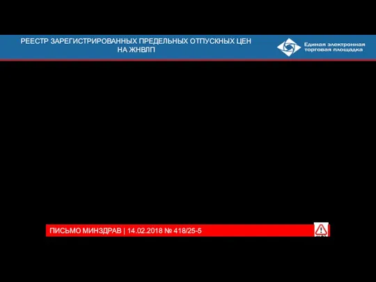 РЕЕСТР ЗАРЕГИСТРИРОВАННЫХ ПРЕДЕЛЬНЫХ ОТПУСКНЫХ ЦЕН НА ЖНВЛП При анализе реестра цен учитывается