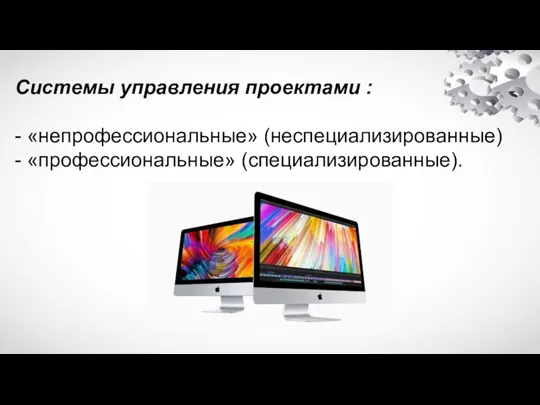 Системы управления проектами : - «непрофессиональные» (неспециализированные) - «профессиональные» (специализированные).