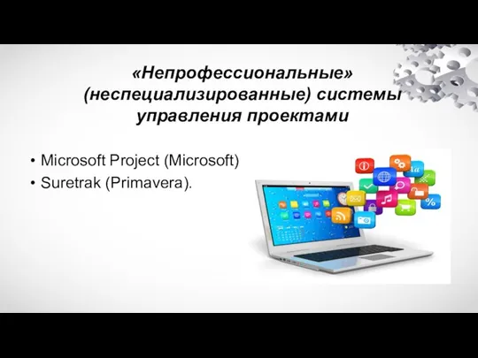 «Непрофессиональные» (неспециализированные) системы управления проектами Microsoft Project (Microsoft) Suretrak (Primavera).