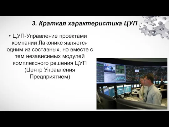 3. Краткая характеристика ЦУП ЦУП-Управление проектами компании Лаконикс является одним из составных,