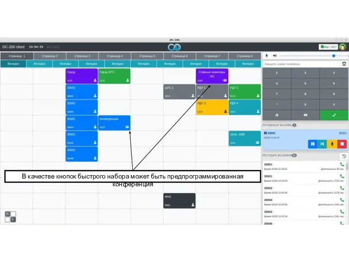 В качестве кнопок быстрого набора может быть предпрограммированная конференция