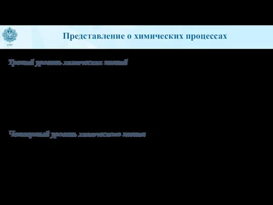 Представление о химических процессах Третий уровень химических знаний. Представление о химических процессах,