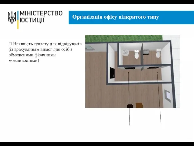 Організація офісу відкритого типу ? Наявність туалету для відвідувачів (із врахуванням вимог