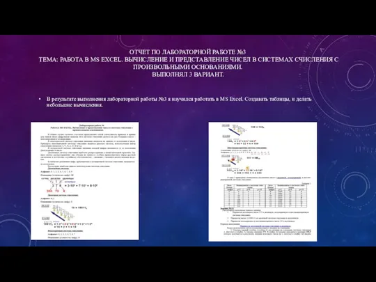 ОТЧЕТ ПО ЛАБОРАТОРНОЙ РАБОТЕ №3 ТЕМА: РАБОТА В MS EXCEL. ВЫЧИСЛЕНИЕ И