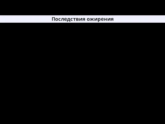 Последствия ожирения Список осложнений, к которым приводит ожирение огромен, поэтому далее будут