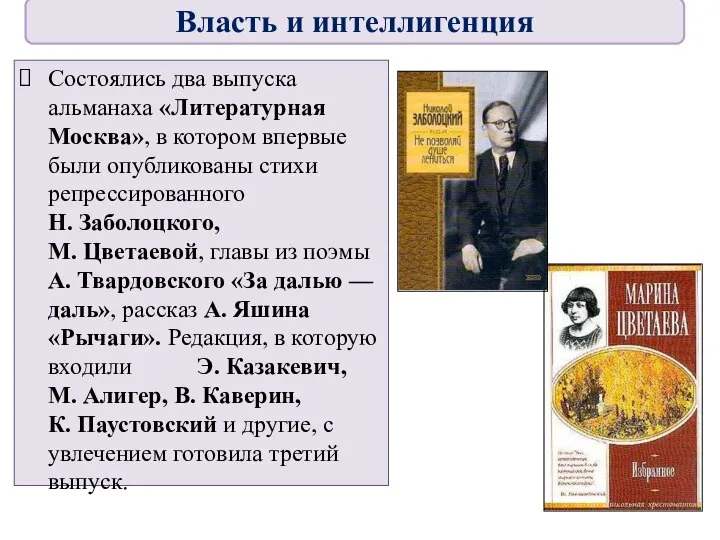Состоялись два выпуска альманаха «Литературная Москва», в котором впервые были опубликованы стихи