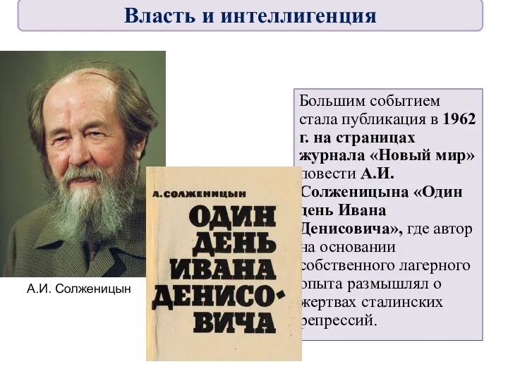 Большим событием стала публикация в 1962 г. на страницах журнала «Новый мир»