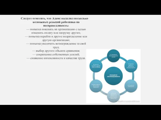 Следует отметить, что Адамс выделил несколько возможных реакций работника на несправедливость: —