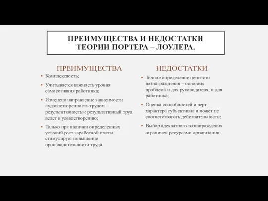 ПРЕИМУЩЕСТВА Комплексность; Учитывается важность уровня самосознания работника; Изменено направление зависимости «удовлетворенность трудом