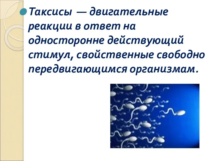 Таксисы — двигательные реакции в ответ на односторонне действующий стимул, свойственные свободно передвигающимся организмам.