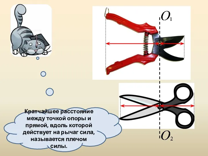 Кратчайшее расстояние между точкой опоры и прямой, вдоль которой действует на рычаг сила, называется плечом силы.