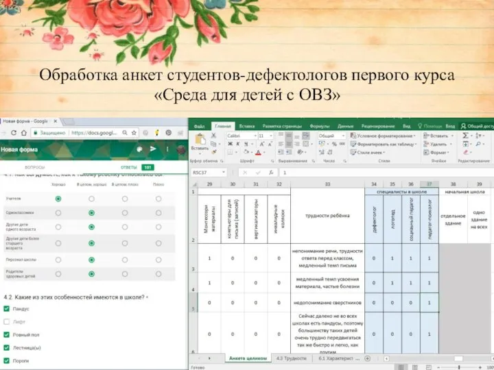 Обработка анкет студентов-дефектологов первого курса «Среда для детей с ОВЗ»