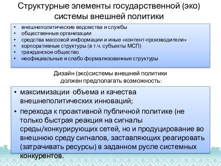 Структурные элементы государственной (эко)системы внешней политики внешнеполитические ведомства и службы общественные организации