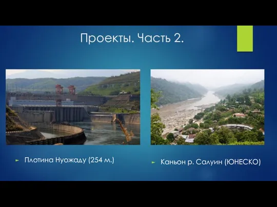 Проекты. Часть 2. Плотина Нуожаду (254 м.) Каньон р. Салуин (ЮНЕСКО)