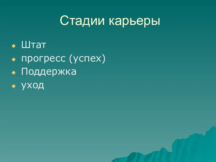 Стадии карьеры Штат прогресс (успех) Поддержка уход