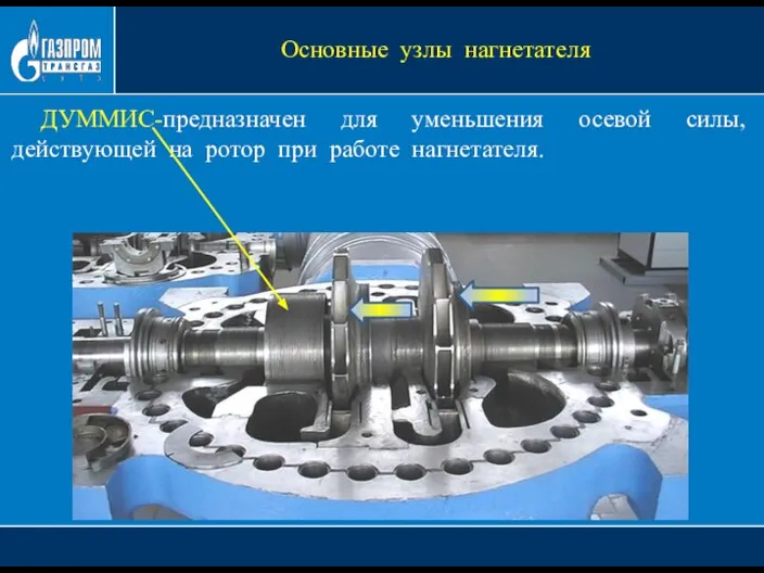 ДУММИС-предназначен для уменьшения осевой силы, действующей на ротор при работе нагнетателя. Основные узлы нагнетателя