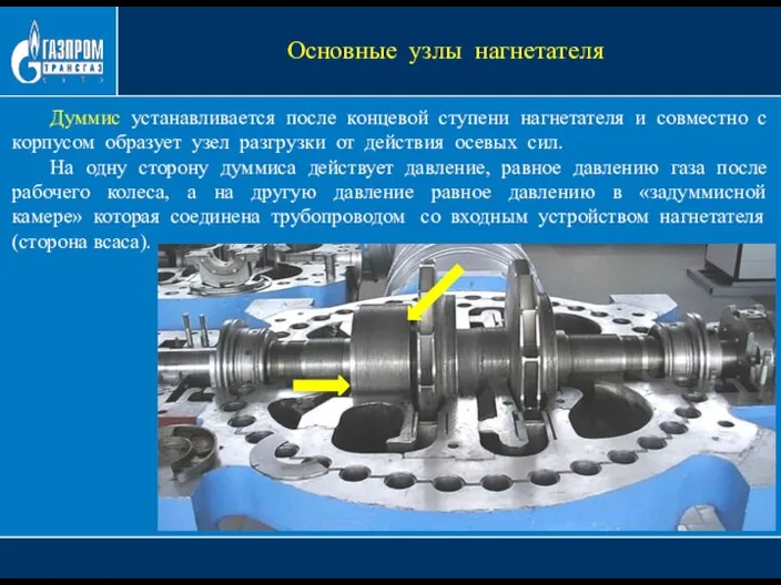 Думмис устанавливается после концевой ступени нагнетателя и совместно с корпусом образует узел