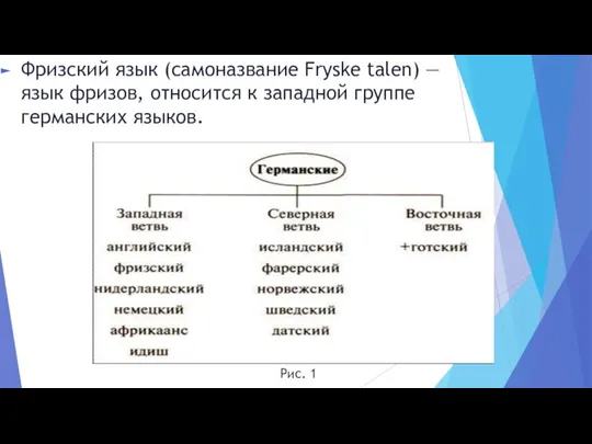 Фризский язык (самоназвание Fryske talen) — язык фризов, относится к западной группе германских языков. Рис. 1