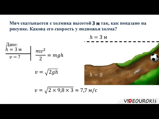 Мяч скатывается с холмика высотой 3 м так, как показано на рисунке.
