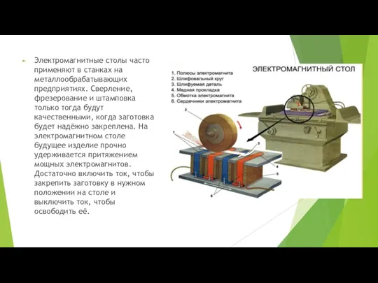 Электромагнитные столы часто применяют в станках на металлообрабатывающих предприятиях. Сверление, фрезерование и