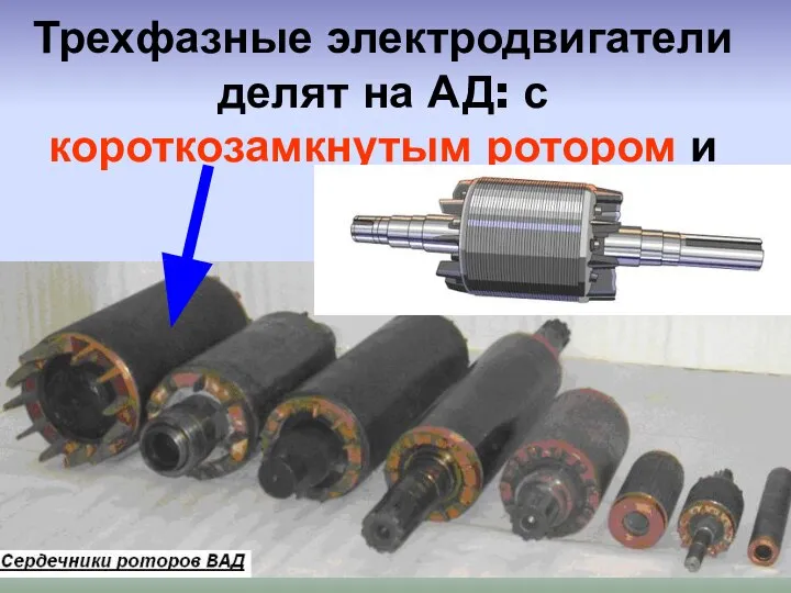 Трехфазные электродвигатели делят на АД: с короткозамкнутым ротором и