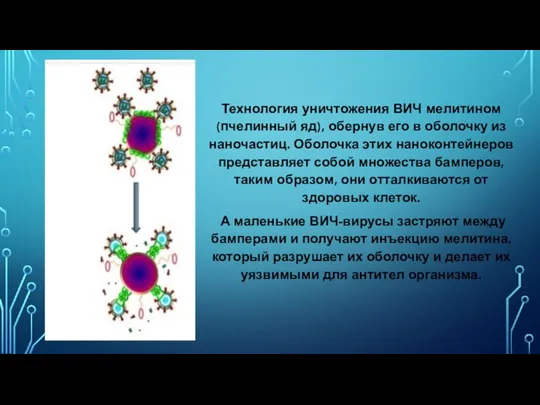 Технология уничтожения ВИЧ мелитином (пчелинный яд), обернув его в оболочку из наночастиц.