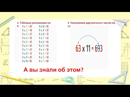 3. Таблица умножения на 9. 4. Умножение двузначного числа на 11. А вы знали об этом?