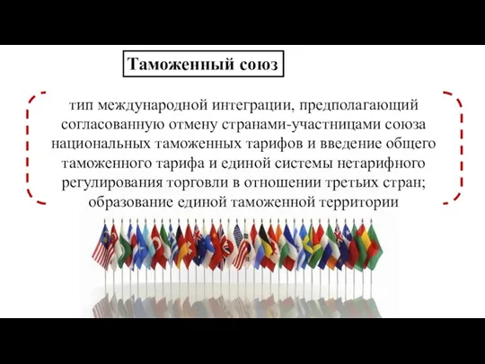 Таможенный союз тип международной интеграции, предполагающий согласованную отмену странами-участницами союза национальных таможенных