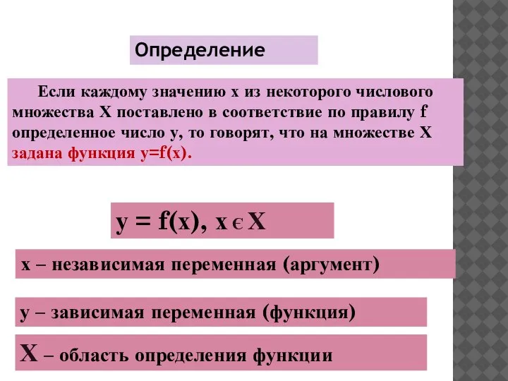 Если каждому значению х из некоторого числового множества Х поставлено в соответствие