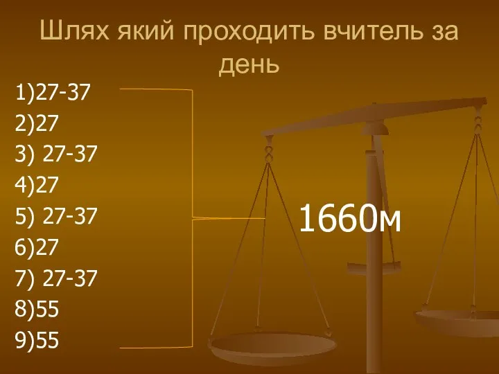 Шлях який проходить вчитель за день 1)27-37 2)27 3) 27-37 4)27 5)