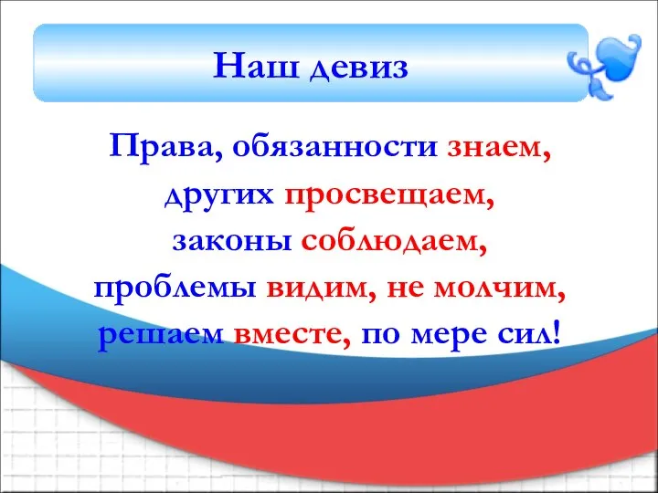 Права, обязанности знаем, других просвещаем, законы соблюдаем, проблемы видим, не молчим, решаем