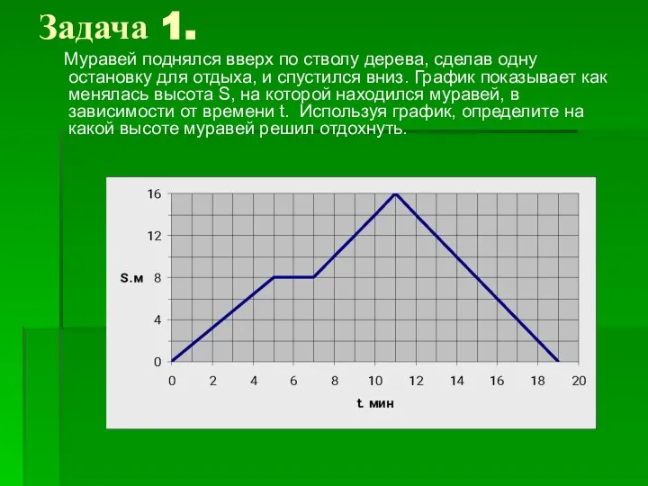 Задача 1. Муравей поднялся вверх по стволу дерева, сделав одну остановку для