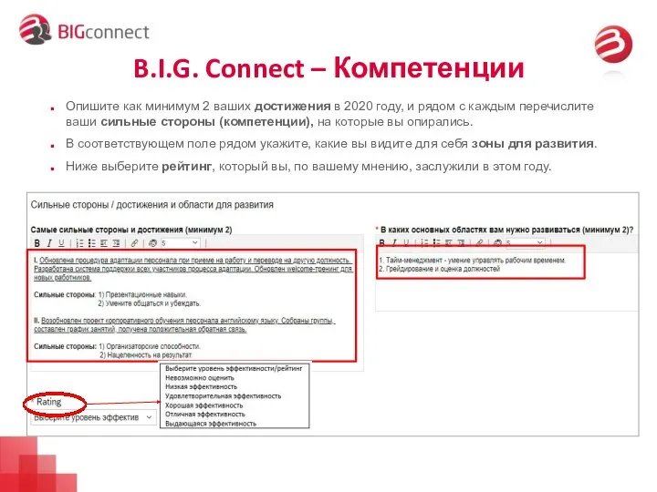 B.I.G. Connect – Компетенции Опишите как минимум 2 ваших достижения в 2020