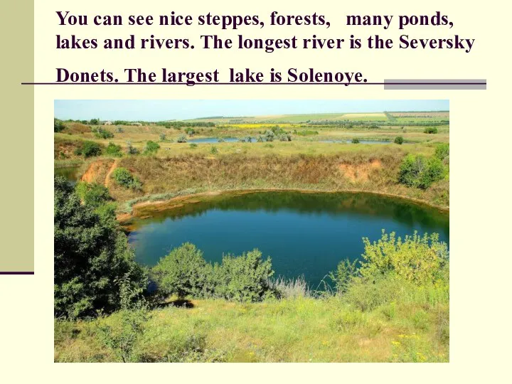 You can see nice steppes, forests, many ponds, lakes and rivers. The
