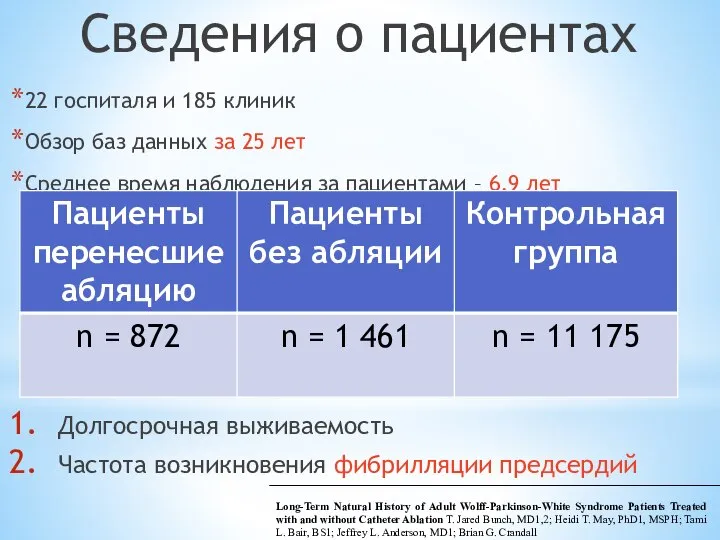 22 госпиталя и 185 клиник Обзор баз данных за 25 лет Среднее