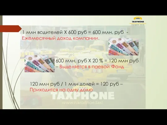 1 млн водителей Х 600 руб = 600 млн. руб - Ежемесячный