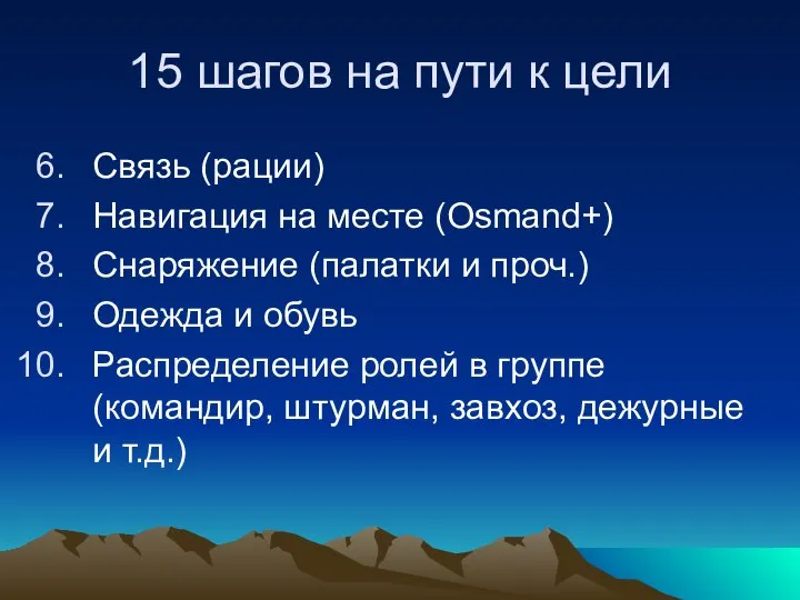 15 шагов на пути к цели Связь (рации) Навигация на месте (Osmand+)