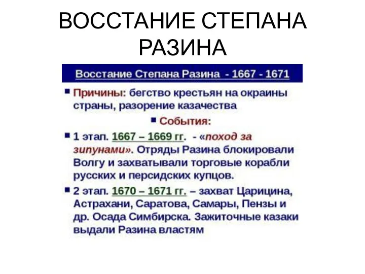 ВОССТАНИЕ СТЕПАНА РАЗИНА