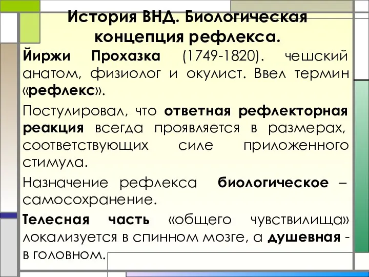 История ВНД. Биологическая концепция рефлекса. Йиржи Прохазка (1749-1820). чешский анатом, физиолог и