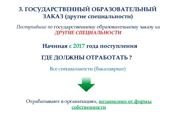 Поступившие по государственному образовательному заказу на ДРУГИЕ СПЕЦИАЛЬНОСТИ Начиная с 2017 года