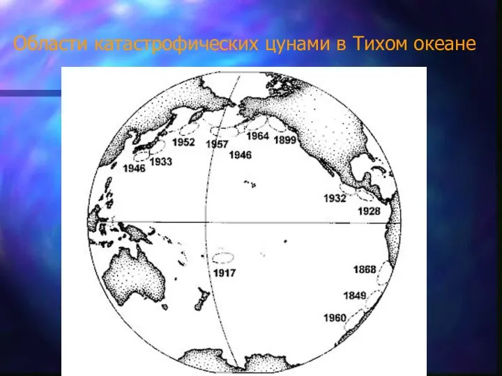 Области катастрофических цунами в Тихом океане