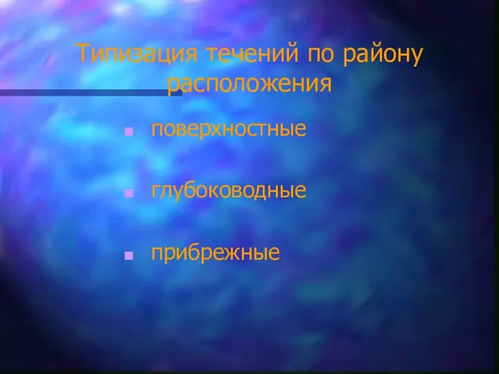 Типизация течений по району расположения поверхностные глубоководные прибрежные