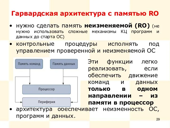 Гарвардская архитектура с памятью RO нужно сделать память неизменяемой (RO) (не нужно