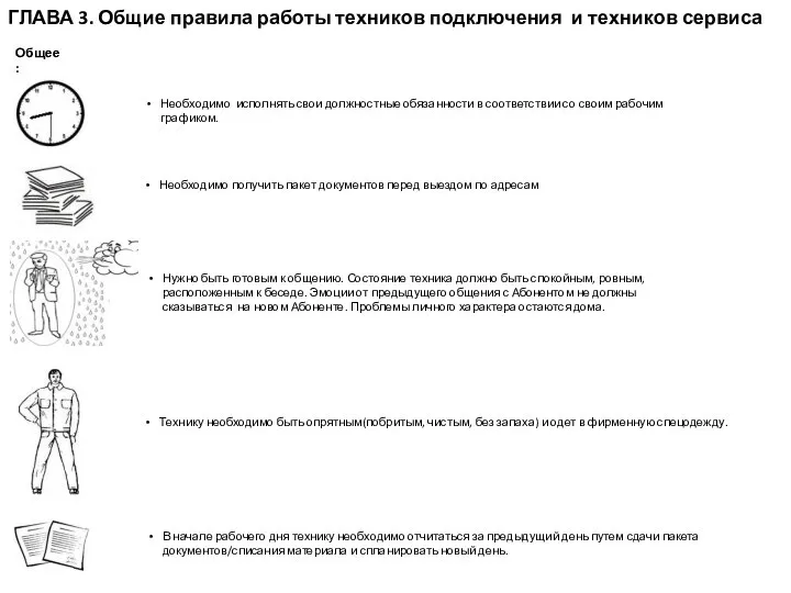 ГЛАВА 3. Общие правила работы техников подключения и техников сервиса Необходимо исполнять