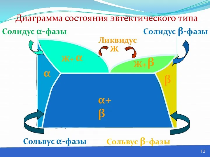 Ликвидус Солидус α-фазы Солидус β-фазы Сольвус β-фазы Сольвус α-фазы Ж+ Ж+ Ж